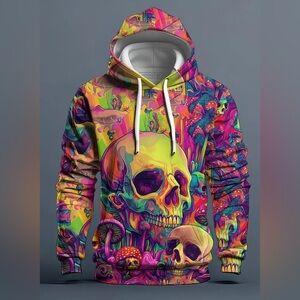 Men’s Colorful All Over Skulls Casual Hoodie Sweatshirt